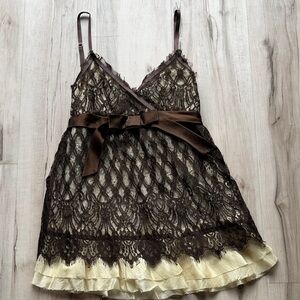 PAIGE Brown Lace Tank Top with Cream Accents